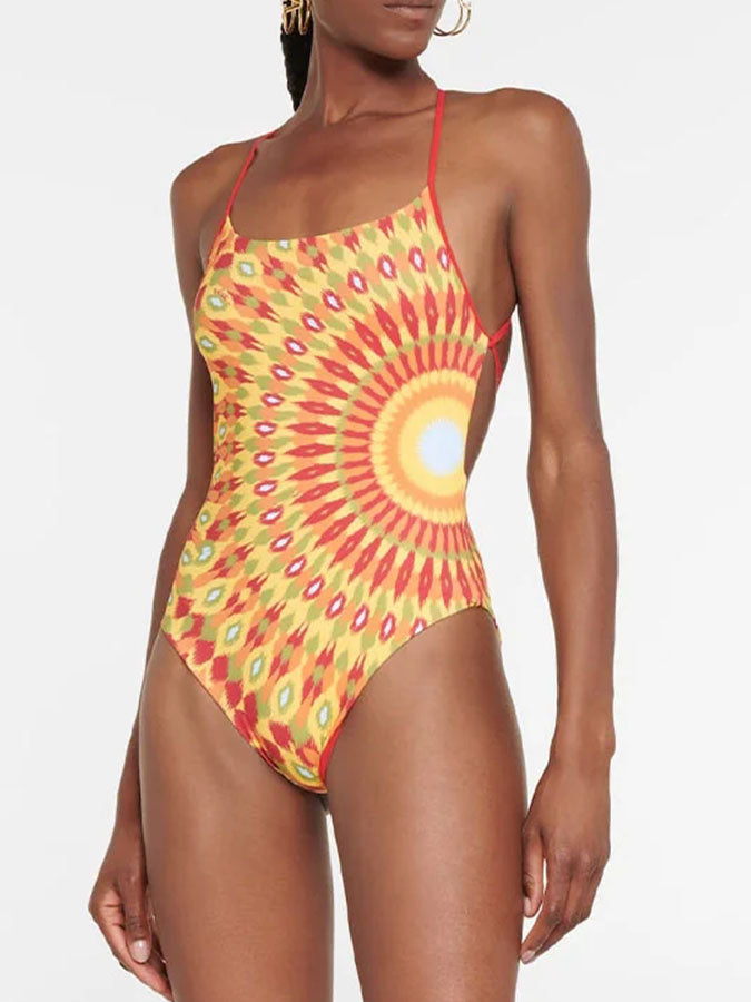 Graphic Printed One Piece Swimsuit and Skirt
