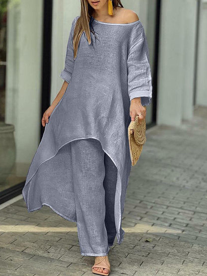 Long Sleeves Round Neck Shirt and Pants Sets