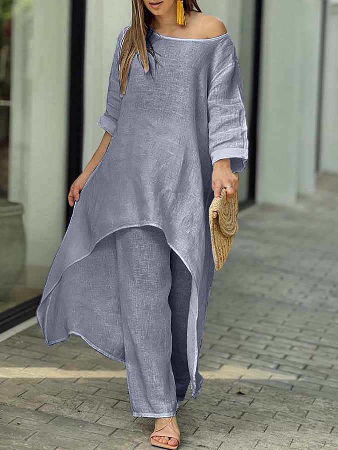 Long Sleeves Round Neck Shirt and Pants Sets