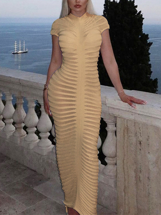 Short Sleeves Slim Knitted Maxi Dress