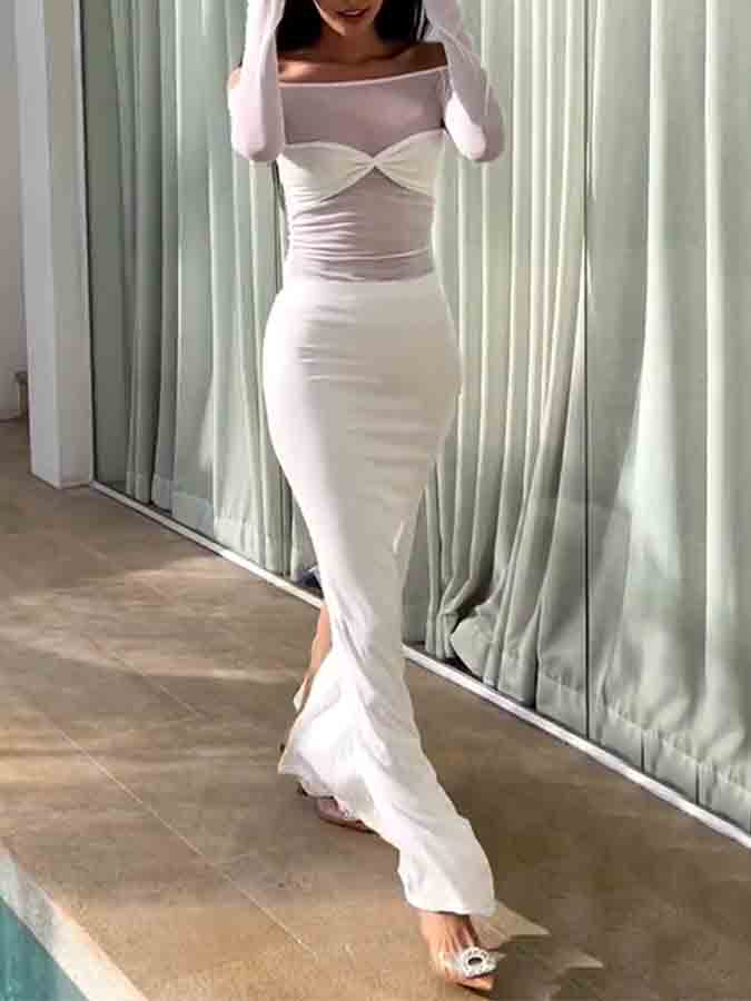 Mesh Paneled See-through Maxi Dress