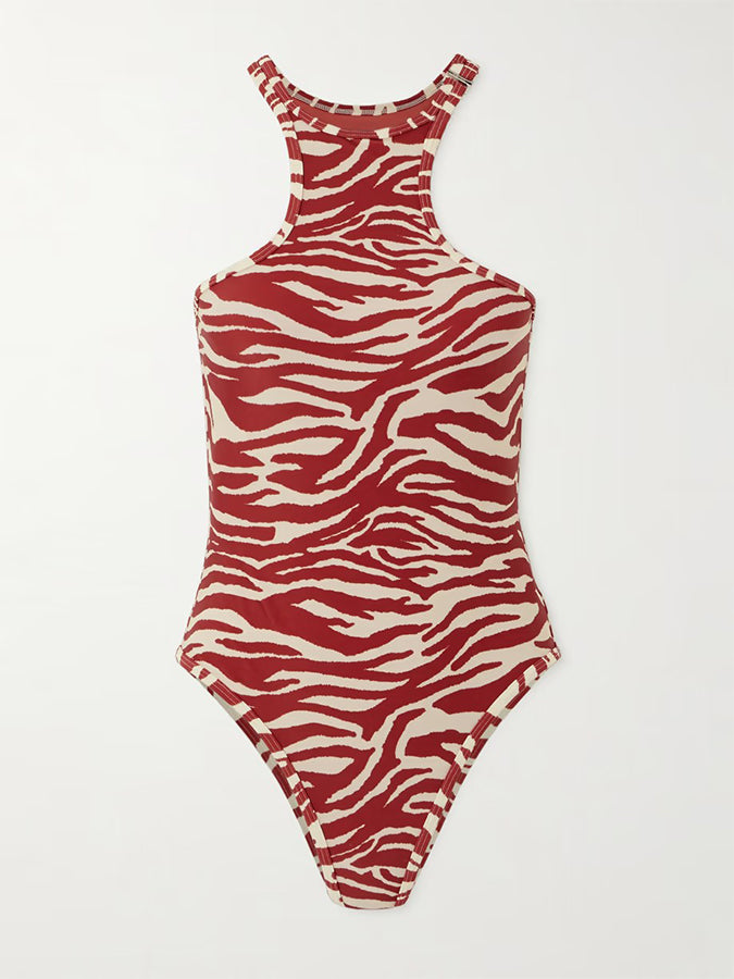 Red Printed One Piece Swimsuit and Skirt