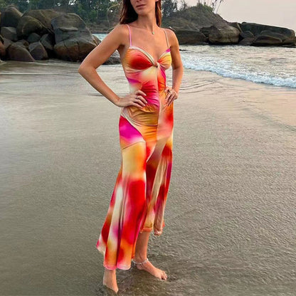 Printed V Neck Holiday Maxi Dress