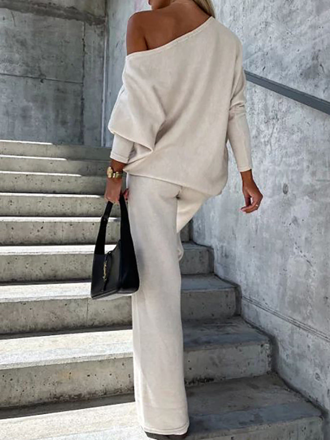 Off Shoulder Color Top and Pants Set