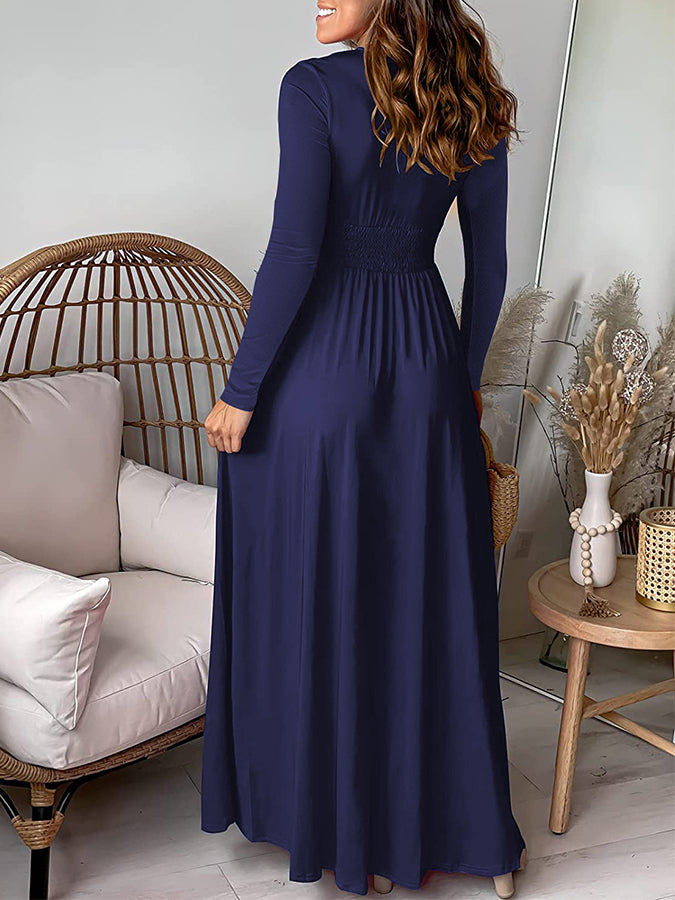Slit V Neck Long Sleeves Maxi Dress