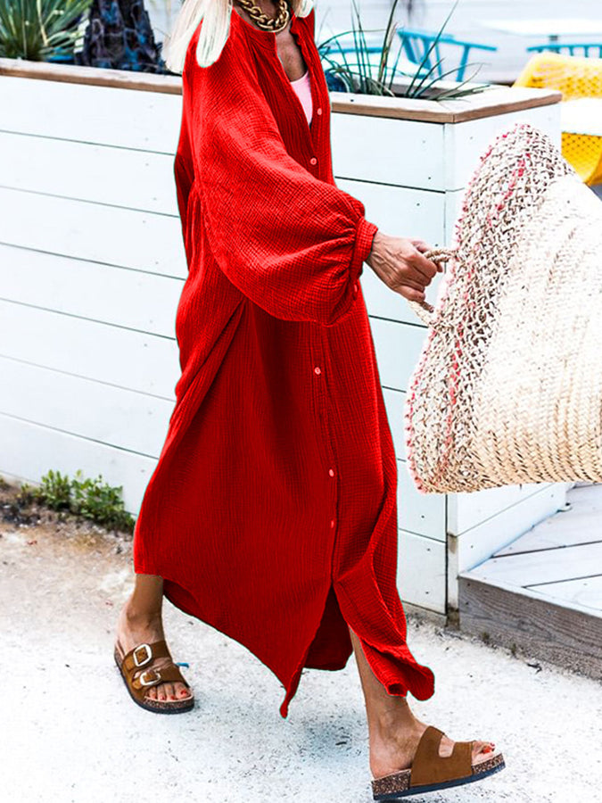 V Neck Long Sleeves Loose Maxi Dress