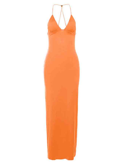 Backless Halter Printed Slim Maxi Dress