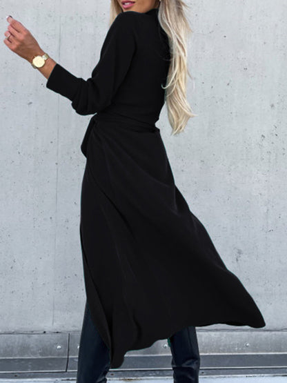 Shirt Collar Long Sleeves Buttoned Maxi Dress
