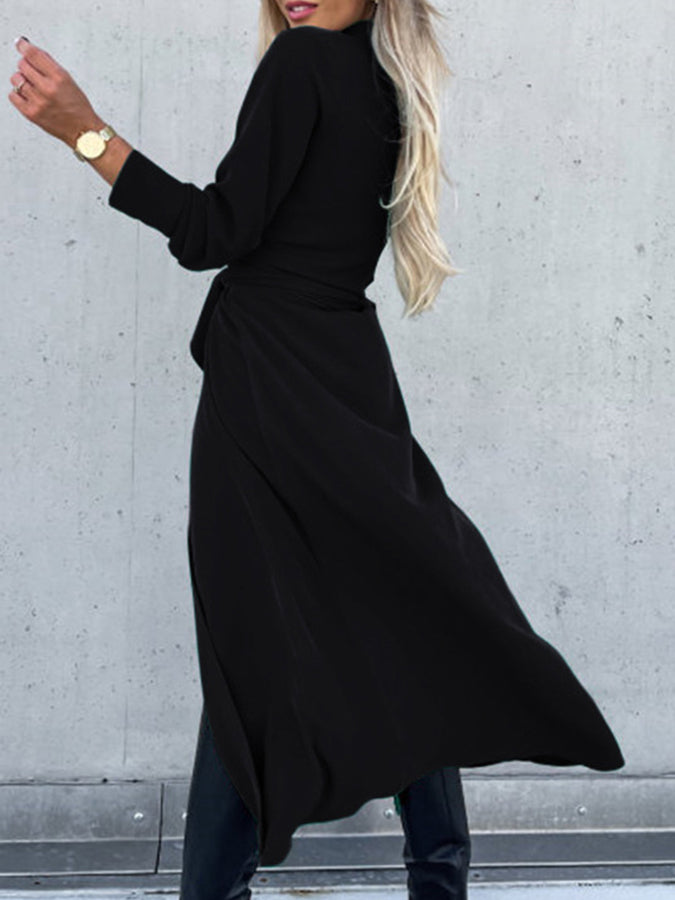 Shirt Collar Long Sleeves Buttoned Maxi Dress