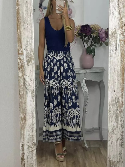 Elastic Waist Printed Wide-leg Pants