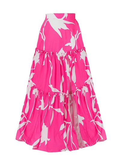 V Neck Ruffle Printed One Piece Swimsuit and Skirt