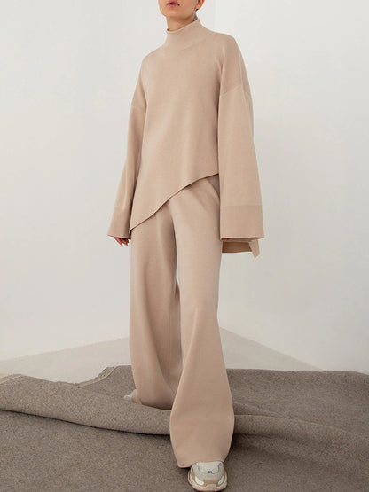 Knitted Long Sleeves Sweater and Pants Two Pieces Sets