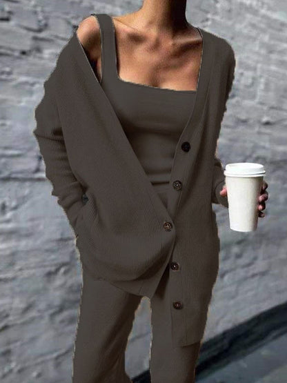 Knitted Cardigan and Vest and Pants Three Pieces Sets