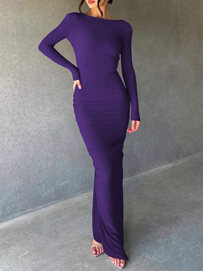 Long Sleeves V Neck Slim Maxi Dress