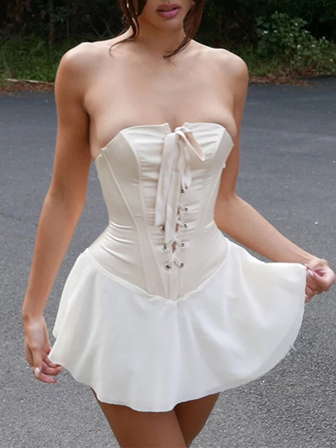 Off Shoulder Lace-up Croset Mini Dress