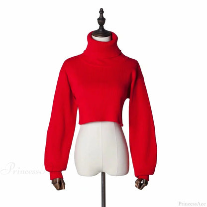 Loose Fashionable Turtleneck Long Sleeve Knit Crop Christmas Sweater