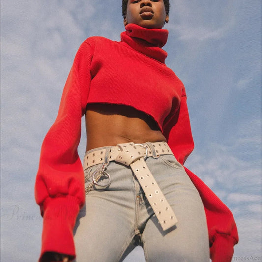 Loose Fashionable Turtleneck Long Sleeve Knit Crop Christmas Sweater