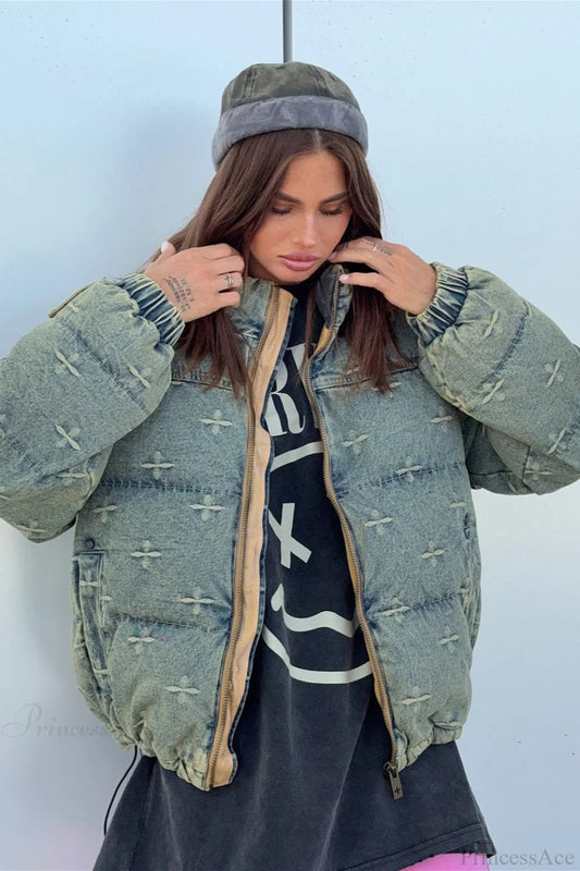 Distressed Cross Embroidered Coat