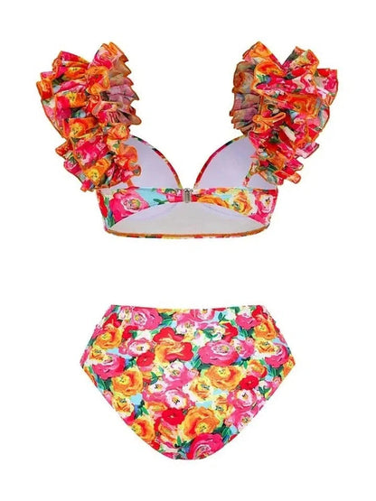 Print Ruffle Bikini Set With Skirt