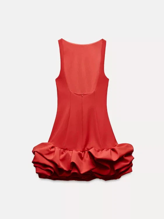 Crew Neck Sleeveless Ruffle Backless Romper