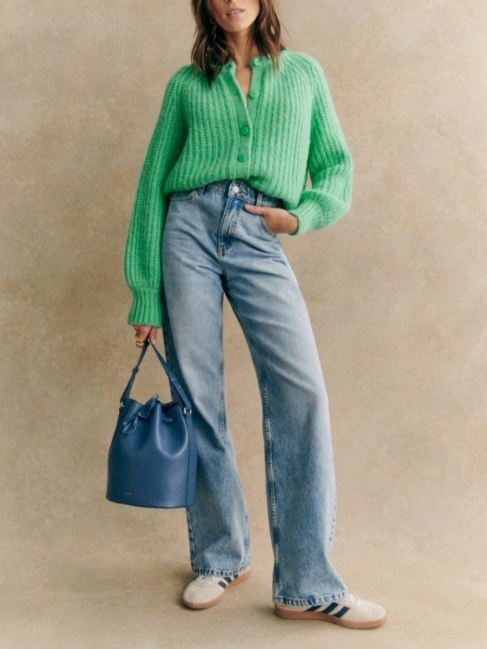 French Color Cardigan Plush Sweater