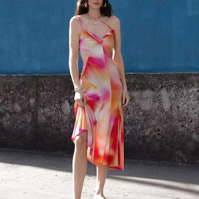 Printed V Neck Holiday Maxi Dress