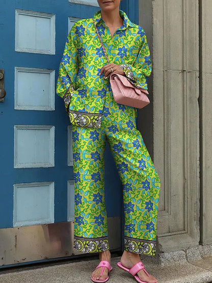 Printed Long Sleeves Shirt and Pants Sets