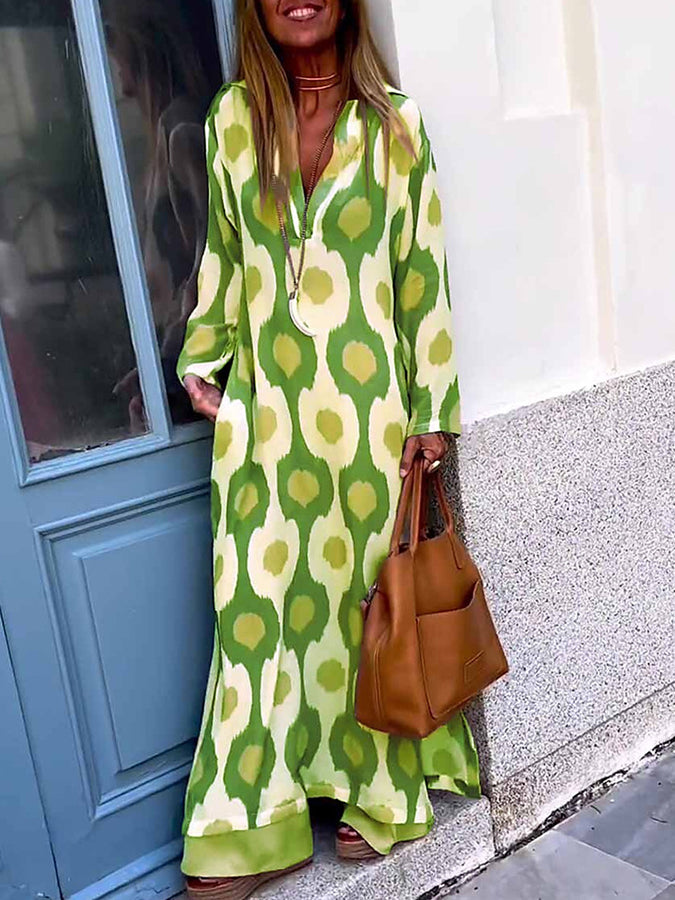Long Sleeves Printed Maxi Dress