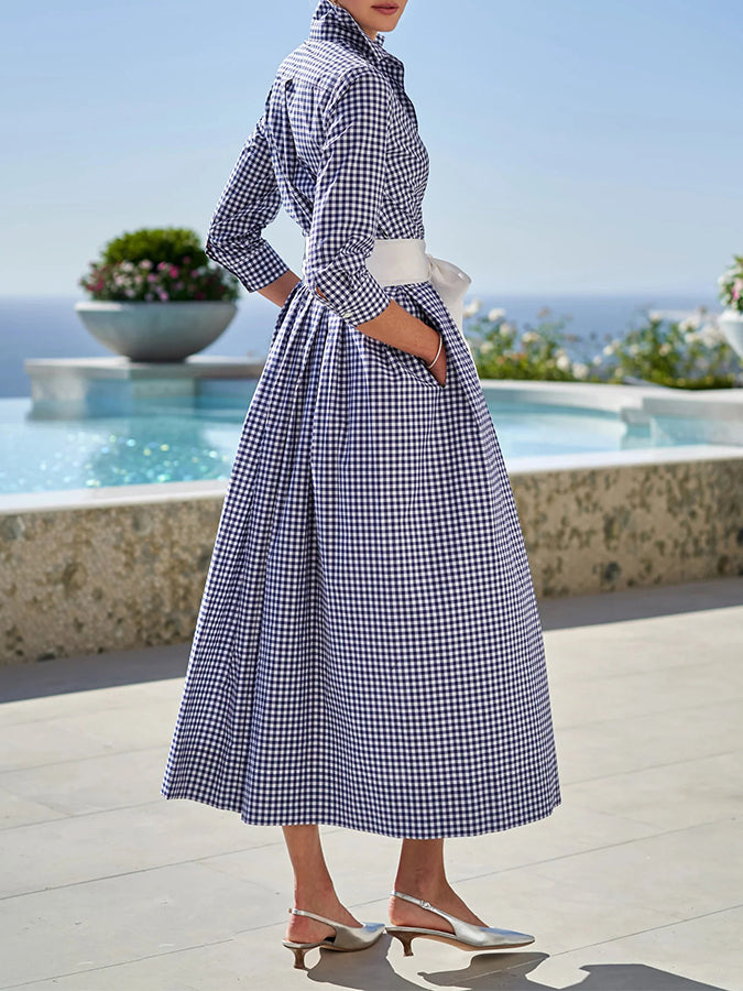 Long Sleeves Plaid Shirt Maxi Dress