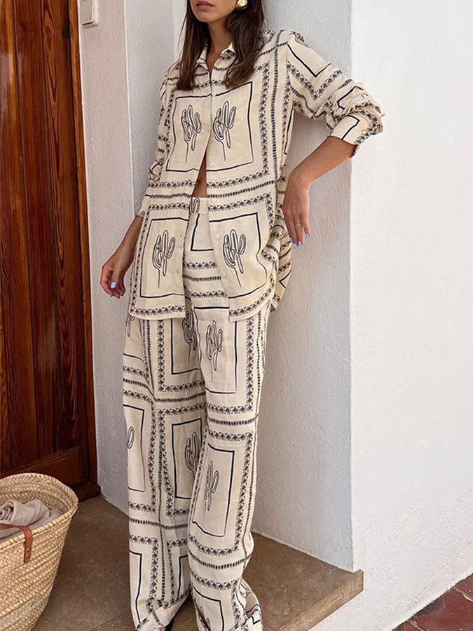 Long Sleeves Printed Shirt and Pants Sets