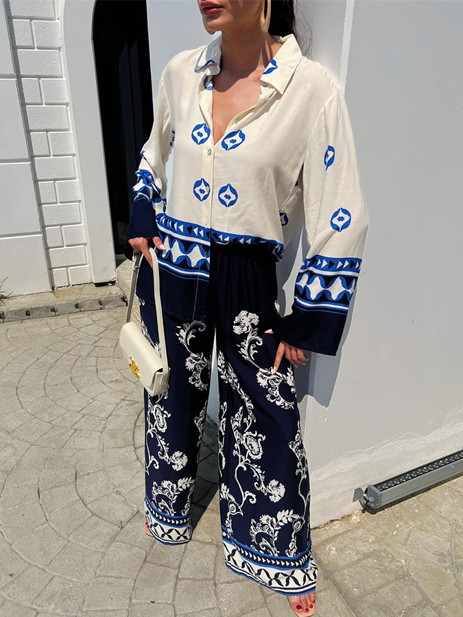 Long Sleeves Printed Shirt and Pants Sets