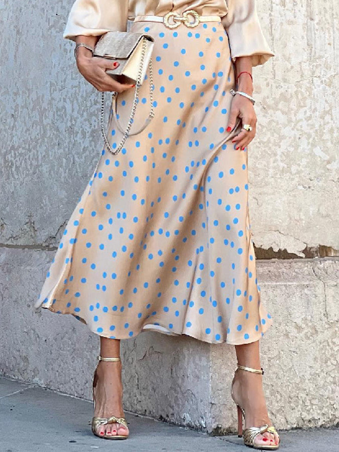 Polka Dots Printed High Waist Skirt