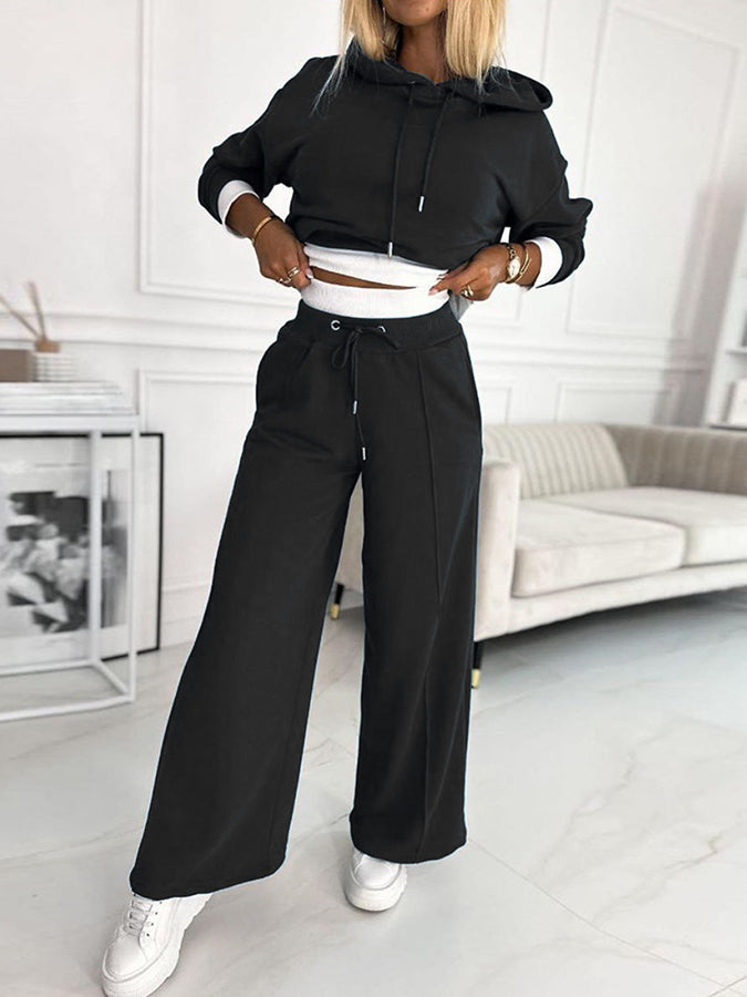 Paneled Two Pieces Hoodie and Pants Set