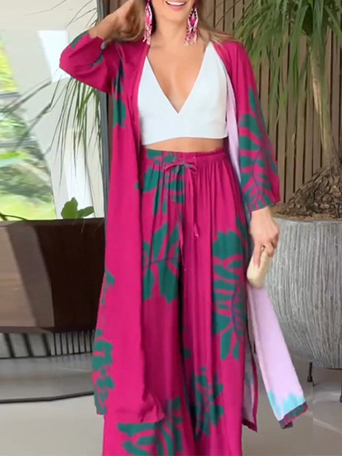 Long Sleeves Printed Cardigan and Pants Sets