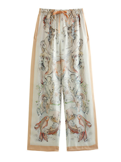 Satin Printed Long Sleeves Shirt and Pants Set