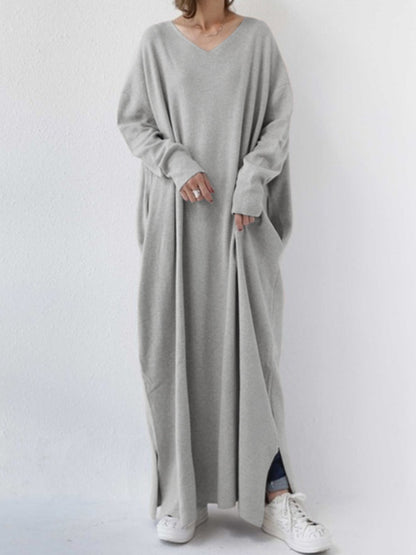 V Neck Long Sleeves Knit Maxi Dress