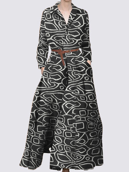Geometric Printed Long Sleeves Shirt Maxi Dress