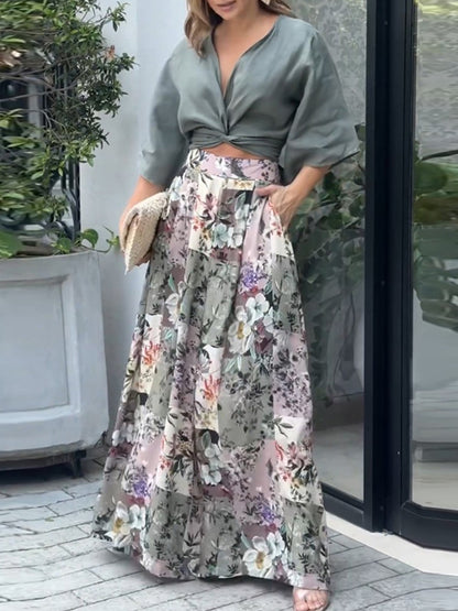Shirt and Printed Wide-leg Pants Sets
