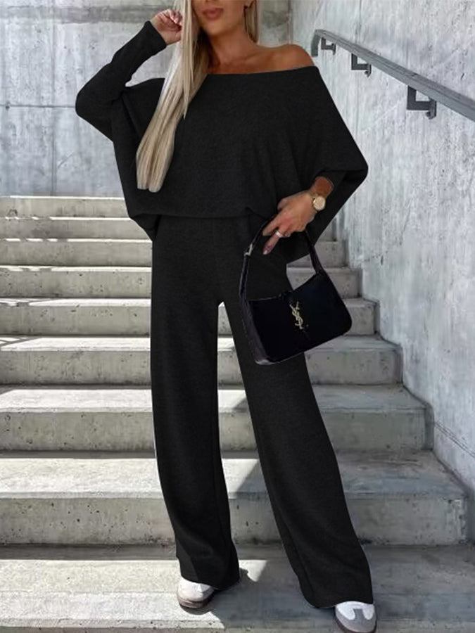 Off Shoulder Color Top and Pants Set