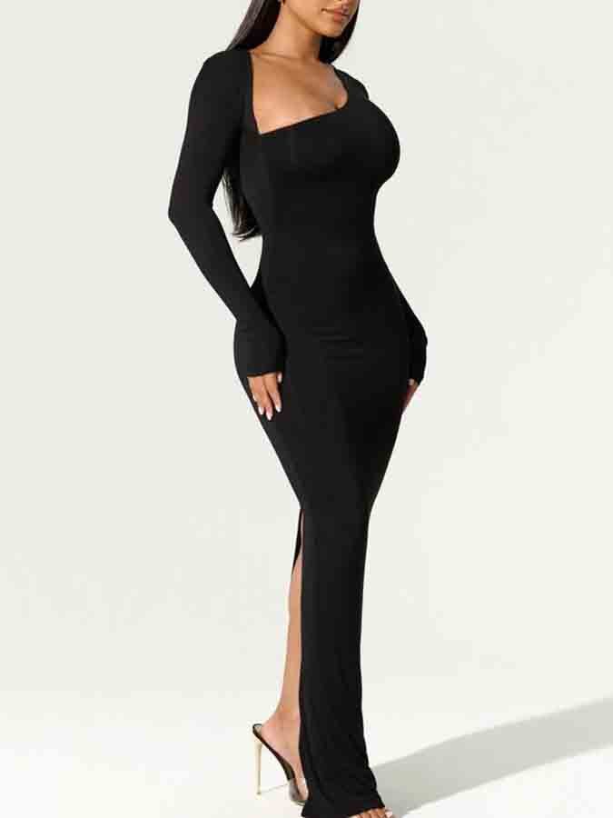 Black Long Sleeves Slim Maxi Dress