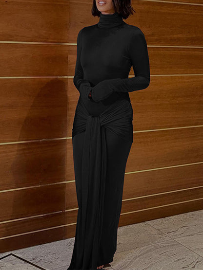 Long Sleeves Lace-up Slim Maxi Dress