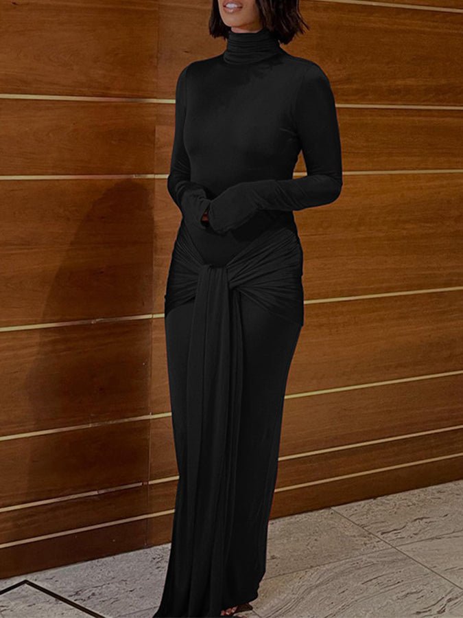 Long Sleeves Lace-up Slim Maxi Dress