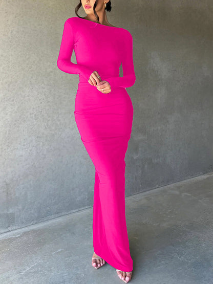 Long Sleeves V Neck Slim Maxi Dress