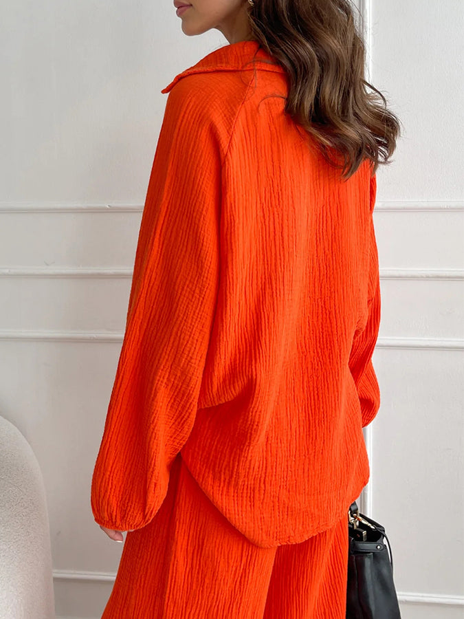 V Neck Long Sleeves Shirt and Pants Sets