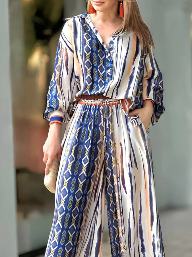 Printed Long Sleeves Shirt and Pants Sets
