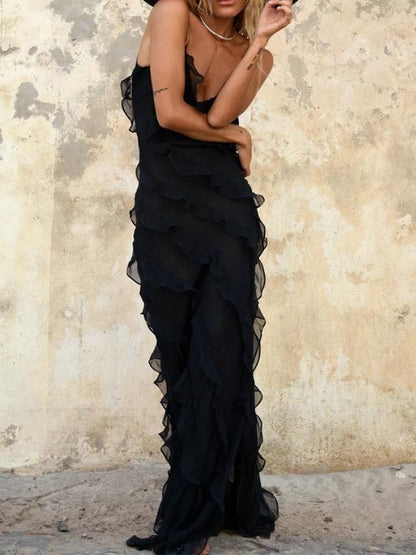 Ruffle Slit Maxi Dress