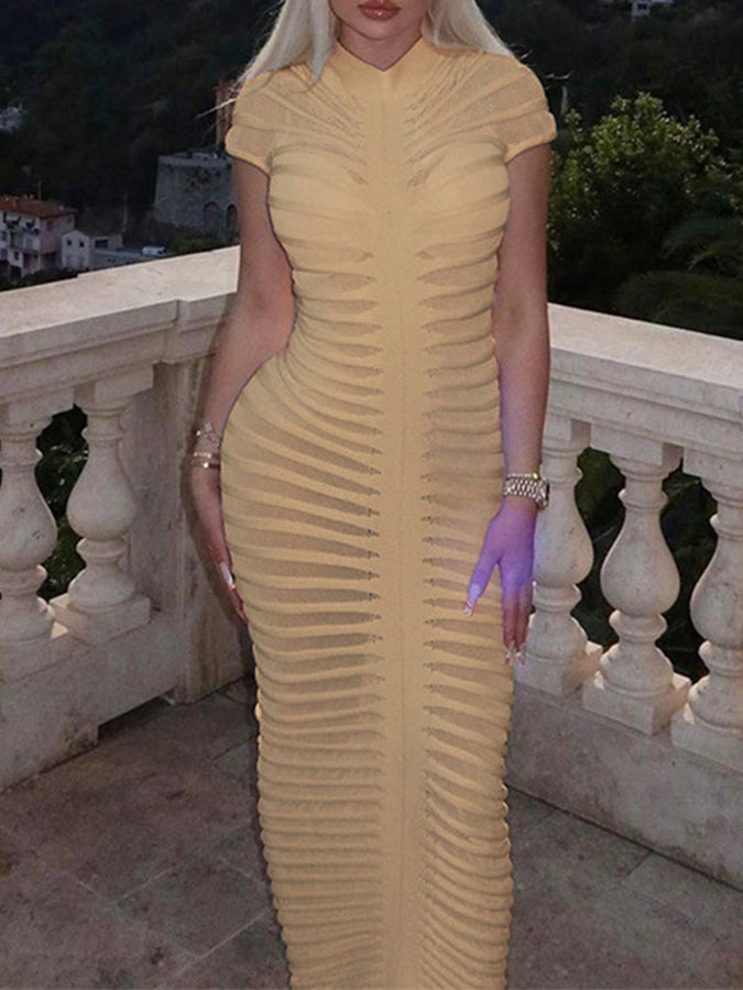 Short Sleeves Slim Knitted Maxi Dress
