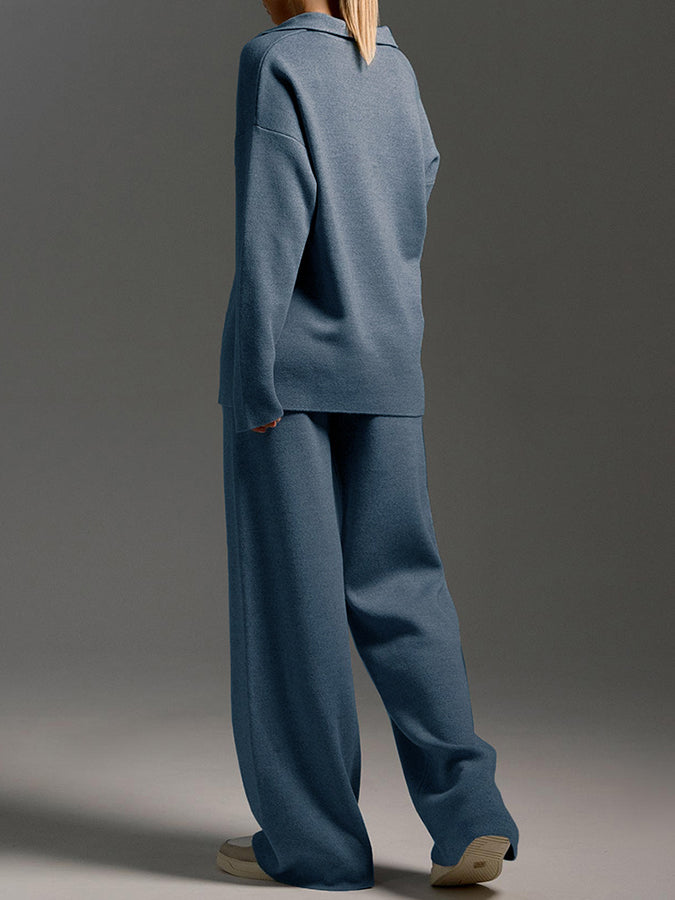 Knitted Polo Shirt and Pants Two Pieces Sets