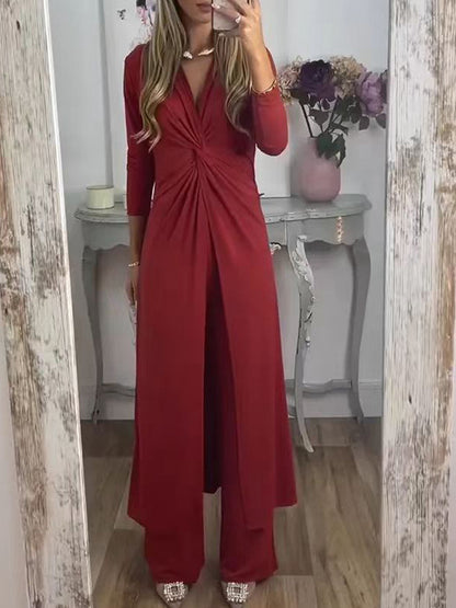 Long Sleeves Knot-bot Top and Pants Sets
