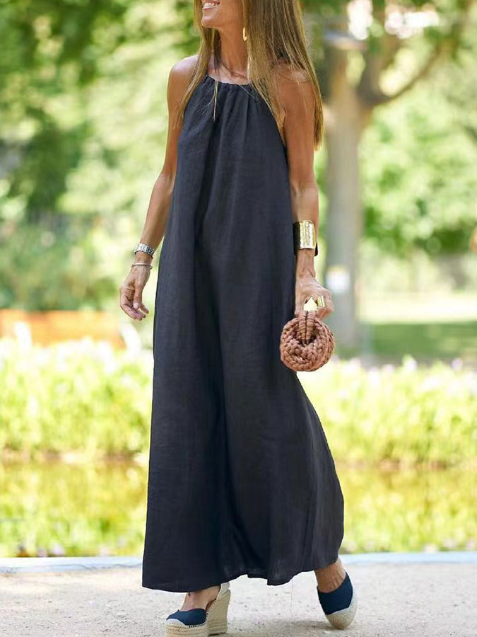 Halter Cotton-linen Holiday Maxi Dress